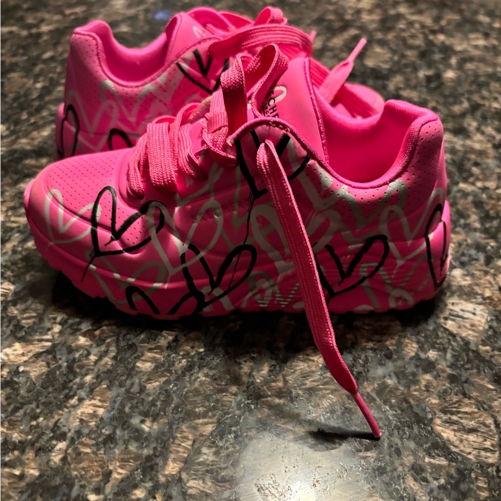 Kids Pink Heart Sneakers - Girls Size 12